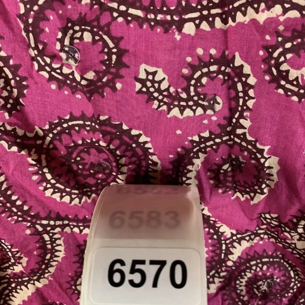 Tory Burch Blouse Women's Size 4 Magenta Cotton Paisley V-Neck Long Sleeve 6570‎